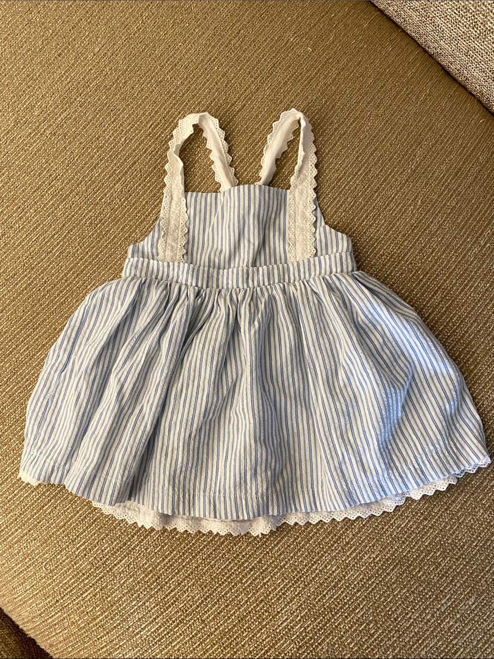 Emma’s Garden Blue & White Striped Sundress with Lace Trim and adjustable straps